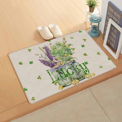 St. Patrick's Day Kitchen Bath Door Mat Cushioned Runner Rug,Washable Welcome Floor Sink Antifatigue Mat,Waterproof & Non-Slip Comfort Standing Doormat,Farmhouse Lavender Eucalyptus Plant 18
