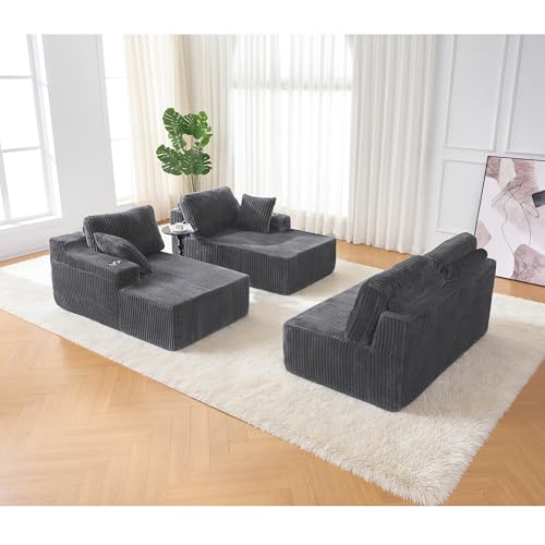 Image of 130 inch Modular Sectional Sleeper Sofa, Modern Cloud Sectional Sofa Couch with Cupholders and Storage, U Shape Boneless Couches for Living Room, Free Combination, No Assembly Required,Dark Grey