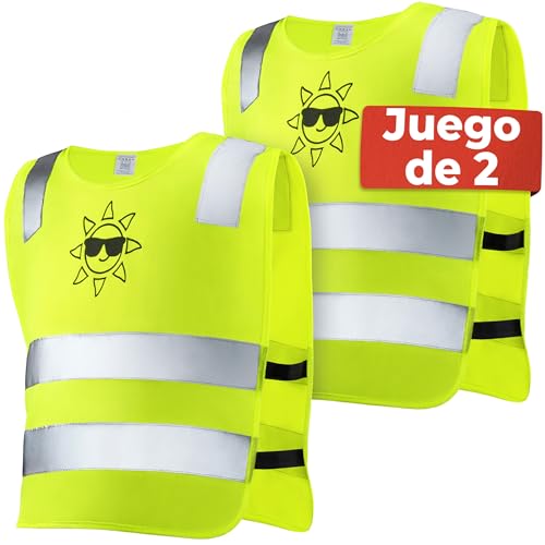 Prowiste 2 Chaleco Reflectante Homologado para Niños - Amarillo - Tamaño Universal para Niños de 2-12 Años - Certificación EN 1150:1999 Comprobada (Amarillo)