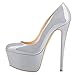 CJCJ-LOVE High Heels Damen, wasserdichte Plateau-Pumps Aus Lackleder, Runde Zehen Stiletto Sexy Fashion Damen Schuhe Groß,Grau,35