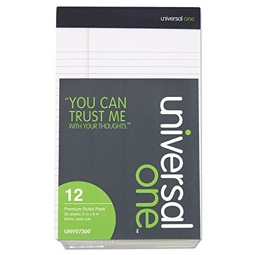 Universal 57300 Blocos pautados premium, brancos, 12 x 20 cm, regras legais, 50 folhas (pacote com 1