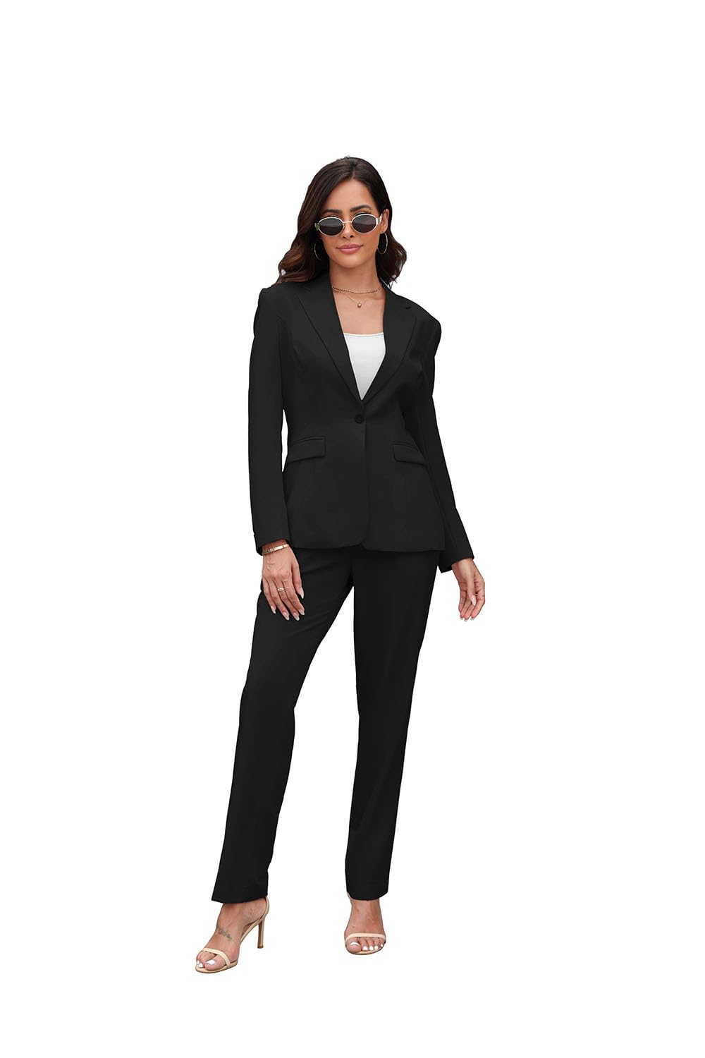 Womens Suits for Work Professional 2 Piece Office Work Suit Set Slim Fit One Button Blazer Jacket and
