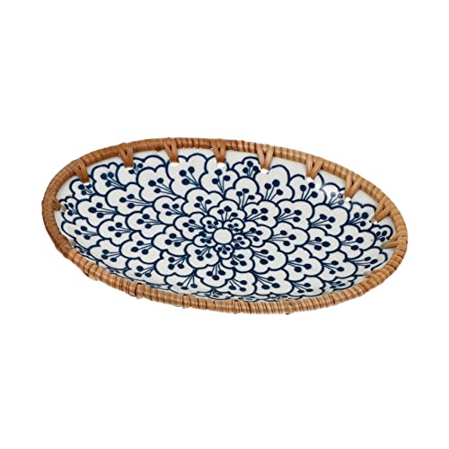 OUNONA 1Pc Japanese Style Rattan Fruit Plate Retro Handmade Ceramic Tableware Elegant Serving Dish for Desserts Salads More for Family Gatherings Parties and Home Use
