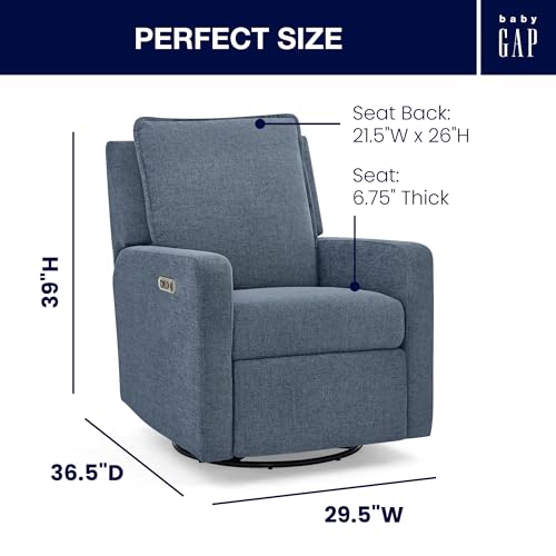 Image of babyGap Harlowe Power Recliner with USB-A and Type-C Ports by Delta Children - Greenguard Gold Certified - Stain-Resistant Performance Fabric is Oeko-TEX Standard 100 Certified, Slate