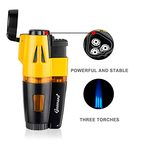 Cigar Lighter Torch Lighters Butane Refillable Lighter 3 Jet Flame Strong Flame Windproof with Punch (No Fuel Include) - Thumbnail 4