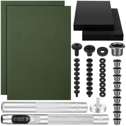 RoundFunny 87 Pcs DIY Holster Kit Include Thermoform Molding Foams Sheet Eyelet Hand Setter Cross Recessed Screw Head Open Slotted Fastener Rubber Washer for Making Knife Sheath(Classic,Green)