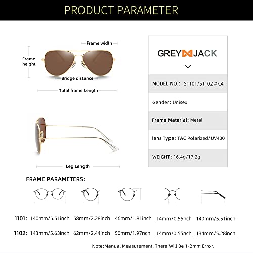 Image of grey jack Polarized Aviator Sunglasses lightweight Stylish Glasses for Men Women UV Protection S110102