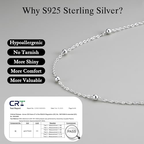 IEFWELL Solid 925 Sterling Silver Chain Necklace for Women, 1.6mm Satellite Bead Chain Necklace Shiny Sturdy Hypoallergenic Chain Necklaces, 16/18/20/22/24 Inches Dainty Silver Jewelry for Women4