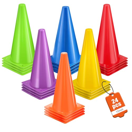ZKNDRHJO 12 Inch Sports Cones Set of 24 Durable Training Cones for Soccer Football Basketball Drills - Multi-Purpose Agility Cones for Indoor & Outdoor Practice