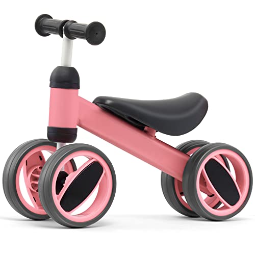 COSTWAY Laufrad ab 1 Jahr, Lauflernrad 4 Räder, Kinderlaufrad ohne Pedal, Balance Fahrrad, Sitzhöhe 24cm (Rosa)