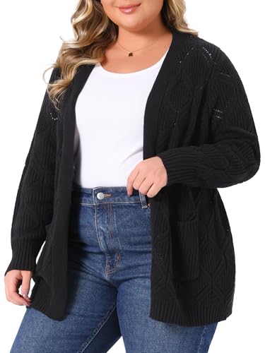 Agnes Orinda Plus Size Women's Fall Winter Sweater Cardigan Open Front Long Sleeve with Pockets Knit Cardigans2