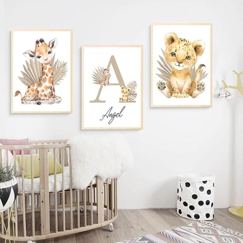 Youihom 3 Affiche Animaux Chambre Bebe Tableau Decoration Chambre Bebe Garcon Poster Personnalisé Bebe Prenom Toile Deco Chambre Enfant Savane Safari Chambre...