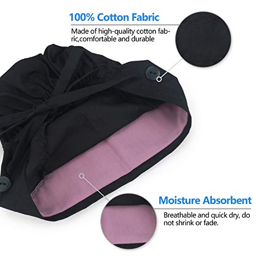 Image of QBA Adjustable Working Cap with Button, Satin-Lined Hat, Cotton Working Hat Sweatband, Elastic Tie Back Hats Unisex