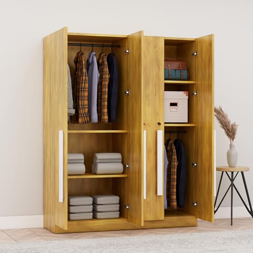 Image of Bniture 4 Door Wardrobe for Bedroom with Lockable Door & Hanging Space | Almirah for Clothes with Elevated Bottom Base | Wardrobe for Storage Cupboard | 3 Years Warranty (Giant Wood, 4 Door)