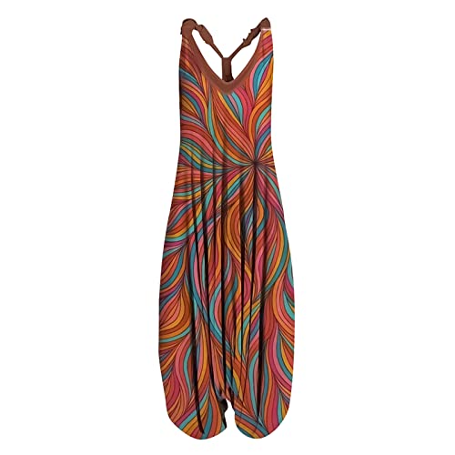 OIOLOYJM Summer Plus Size Boho Overalls for Women 2025 Fashion Jumpsuits Loose Fit Rompers Floral Printed Baggy Harem Pants