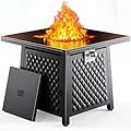 Ciays 28 Inch Propane Fire Pits,50,000 BTU Gas Fire Pit Table for Outsides with Steel Lid and Lava Rock, 2-in-1 Square Fire Table for Gatherings Parties on Patio Deck Garden Backyard, Black