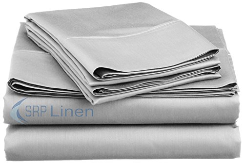 Srp Linen Egyptian Cotton Sateen 600-Thread-Count 24" Extra Deep Pocket Sheet Set Solid Size: King, Color: Silver #TOP17