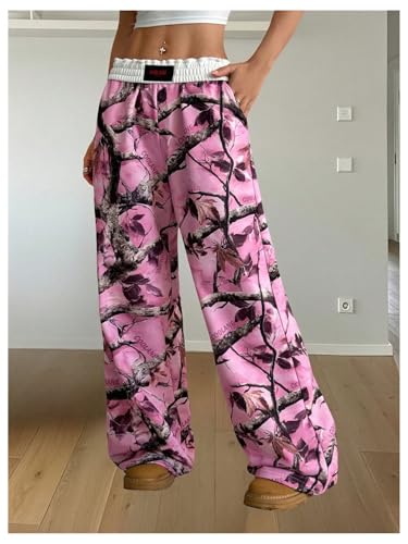 Image of RoseSeek Women's Letter Leopard Print Y2K Straight Elastic Waist Leg Pants | Cheetah Print, Straight, Baggy Loose Fit, Slant Pocket, Streetwear, Vintage, Graphic Trousers
