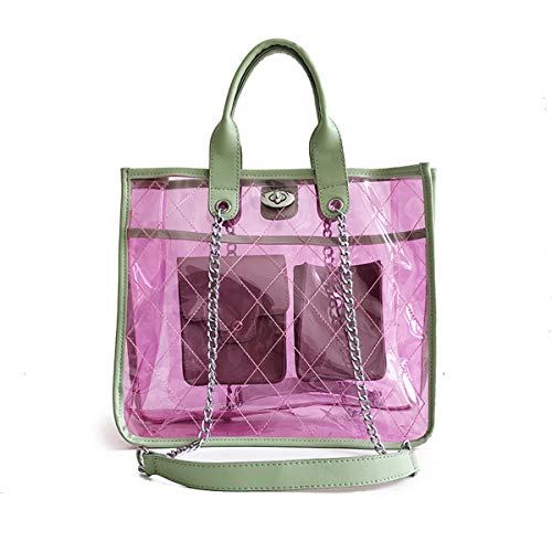 Women PVC Clear Quilted Shoulder Strap Transparent Bag Waterproof Chain Purse Handbag (Green)