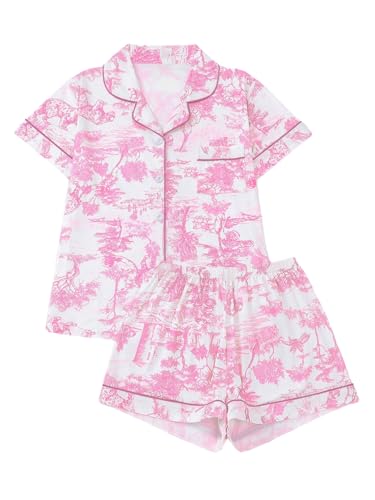 Image of Floerns Women's Floral Pajamas Notch Collar Print Sleepwear Two Piece Pajama Set