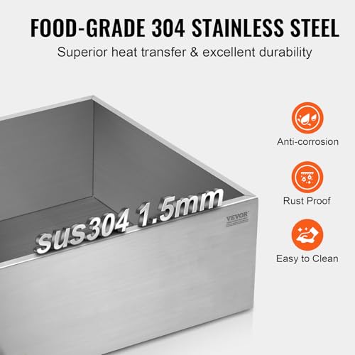 Image of VEVOR Maple Syrup Evaporator Pan, 24.9 Gal, 24 x 24 x 10 Inch Maple Syrup, 304 Stainless Steel Maple Syrup Pan, Evaporator Pan with 1 Valve and 3 Heating Methods, for Home, Outdoor
