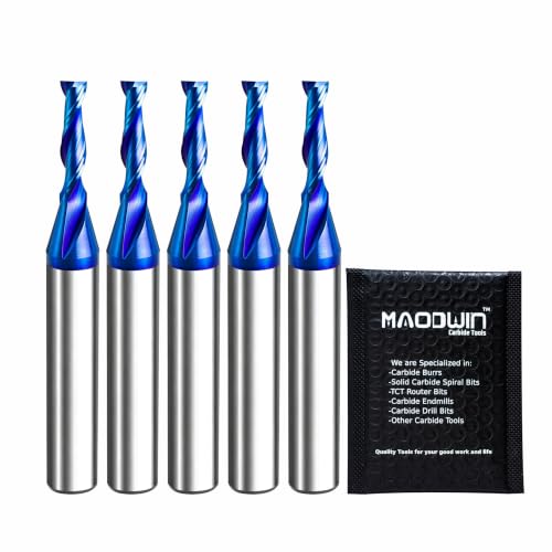 5Pcs 1/8" CNC Router Bit Upcut Spiral Flat End Mill for Woodwork