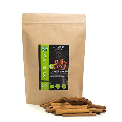Biologische Ceylon kaneelstokjes (250g), van gecertificeerde biologische teelt, glutenvrij, lactosevrij, laboratorium…