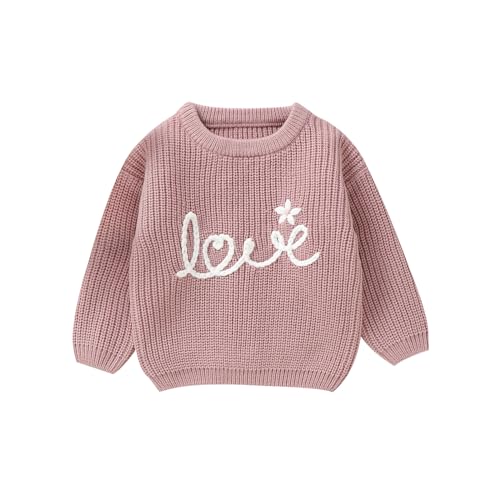 Image of Amnnchya Toddler Baby Girl Easter Outfit Bunny Embroidery Long Sleeve Kint Sweater Infant Knitted Easter Sweaters