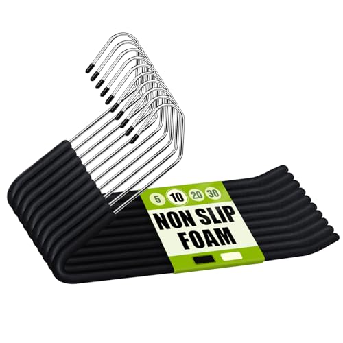 Spring Fever Open Ended Non Slip Sponge Padded Pants Hangers - Chrome Plating Foam Heavy Duty Space Saving Black 10