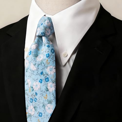 Image of Barry.Wang 100% Cotton Floral Ties for Men 63 inch Extra Long Necktie Clip | Fashion Cotton Printed Neckties,Wildflower 2.76 inch Ties Skinny,Gift Box,Groomsmen Wedding Engagement Graduation