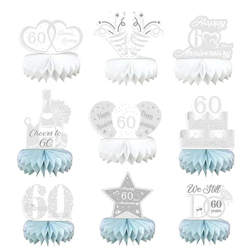 Decorazioni da tavola per anniversario di matrimonio con diamanti, 8 pezzi centrotavola a nido d'ape per festa del 60° anniversario di matrimonio, decorazioni romantiche con applausi fino a 60 anni