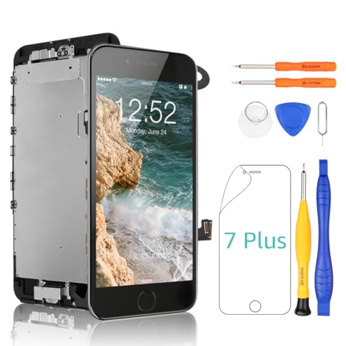 Yodoit Reemplazo de pantalla para iPhone 7 Plus con botón de inicio, montaje completo, con cámara frontal, altavoz, pantalla táctil LCD con kit de herramientas de reparación