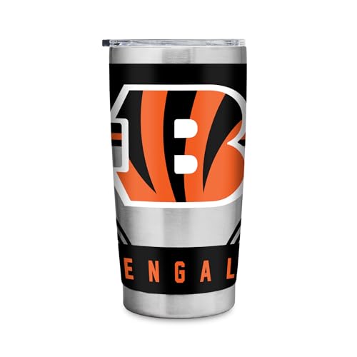 Rico Industries NFL Football Cincinnati Bengals 20oz Stainless Steel Tumbler with Lid - Great For Coffee Tea Water or Cocktails