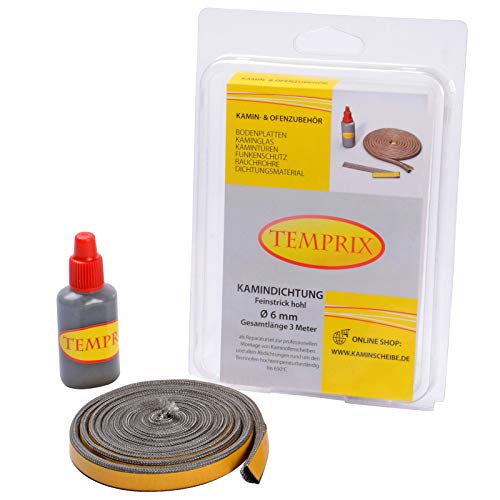 Kamindichtung & Ofendichtung Ø 6 mm - 3 Meter inkl. Kleber | feuerfeste Ofenschnur, Kaminschnur & Dichtband bis 650°C temperaturbeständig |