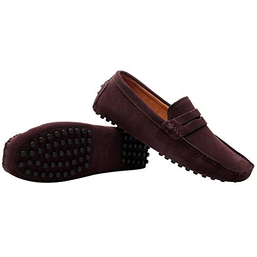 Image of ANUFER Men's Suede Leather Penny Loafers Comfort Driving Shoes Moccasin Slippers