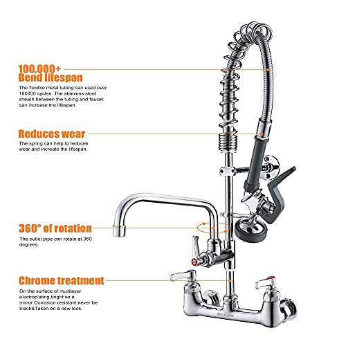 Mstjry Commercial Faucet With Sprayer Commercial Wall Mount Faucet Commercial Sink Faucet Restaurant Faucet Pre Rinse Faucet With 25 Inch Height, 12 Inch Spout, Us Standard #TOP1