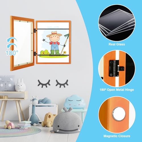 Image of [2-Pack] Kids Art Frames, 8.5x11 Front Opening Kids Artwork Frames Changeable, Orange Artwork Display Storage Frame for Wall, Holds 50 Pcs, for 3D Picture, Crafts, Children Drawing, Hanging Art,