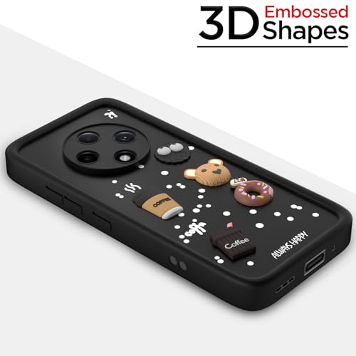 Image of Pikkme Back Cover for Oppo F27 Pro Plus 5G | Cute Fun Cartoon 3D Bear Silicone Full Body Protection Bumper Case (Black)