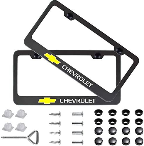 Auto sport 2pcs License Plate Frames with Screw Caps Set Stainless Steel Frame Applicable to US Standard Cars License Plate Fit Chevrolet Accessory