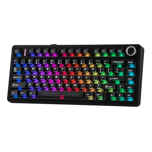 EPOMAKER Aula F75 Ultra Teclado Gaming Mecánico Inalámbrico, 10000mAh, Programable Via, Perilla, Hot-Swap, Switch Cremoso, Gasket, Luz RGB, BT/2.4GHz/Type-C, para PC y Mac (Negro Mate, Reaper)