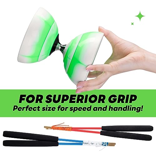 Image of MAGICYOYO Pro Triple Bearing Diabolo Medium Size 5 inch Blue Chinese Yoyo Toy with 2 Pair Carbon Sticks+ 2 Extra Strings +1 Net Bag, High Performance Chinese Yoyo Diabolo Skill Toy - Green White