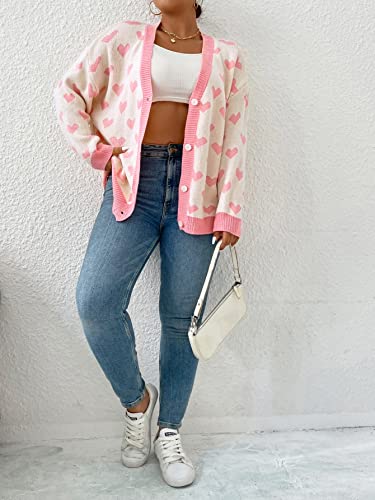 Image of MakeMeChic Women's Plus Size Floral Print Long Sleeve Drop Shoulder Cardigan Coat Pink White, Large Plus