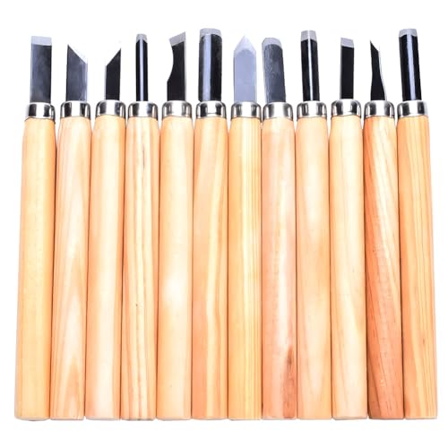 Kigauru 12Pcs Wood Carving Knife, Manganese Steel Wood Carving Chisel Set, 136mm Length, Power Grip Carving Tools, Great for Kids and Beginners, DIY Wood Working Tools and Accessories