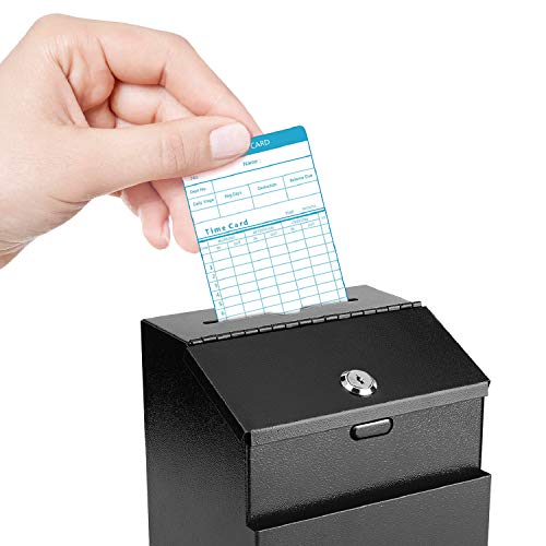Flexzion Suggestion Box With Lock Wall Mounted Multi-Purpose Donation Ballot Charity Mailbox Idea Forms Collection Key Drop Box W/ 25 Feedback Cards, Expansion Bolts & Keys (Black) #TOP3