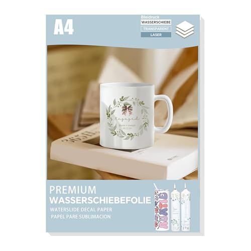 Bleiduck 20 Blatt Laser-Wasserschiebefolienpapier – Bedruckbar, A4-Format, Transparent, Hochwertige Druckergebnisse, Kein Klarlack erforderlich, Ideal für DIY-Projekte