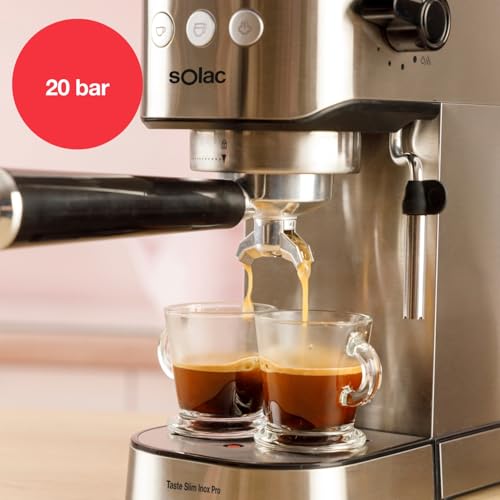 Miniatura 3 de Solac Taste Slim Pro Inox - Cafetera Espresso 20 Bares 2 Cacillas Calientatazas Calentamiento Thermoblock Parada Automática 1l Acero Inoxidable Programable Libre De Bpa