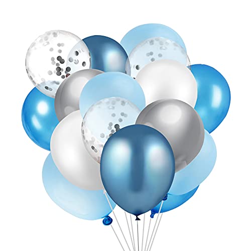 60 pezzi 12 pollici, Palloncini Blu Argento, Palloncini Blu Navy,Palloncini Metallici Argento,Palloncini Bianchi e Palloncini Coriandoli Argento per la Decorazione di Una Festa (Argento)