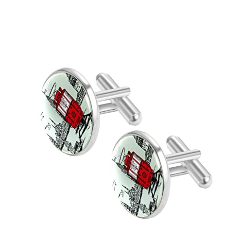 Tram en vliegtuigprint klassieke roestvrijstalen manchetknopen voor heren, pak shirt manchetknopen sieraden zakelijke huwelijksgeschenken - Image 4