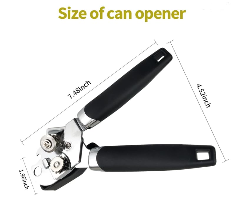 Can Opener Manual, Handheld Strong Heavy Duty Stainless Steel Can Opener, Comfortable Handle, Sharp Blade Smooth Edge, Can Openers with Multifunctional Bottle Opener
