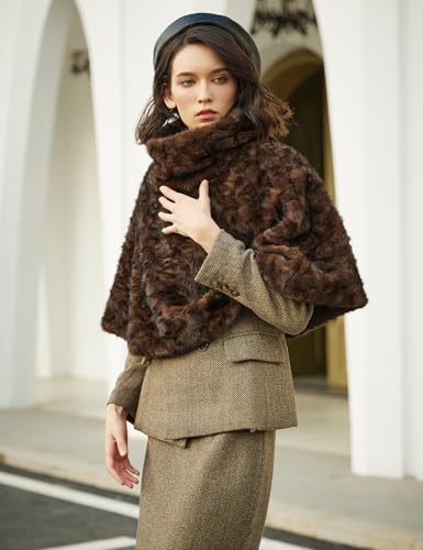 BEAUTELICATE Women Short Cape Faux Mink Fur Shawl Pullover Cowl Neck Medieval Short Tops4